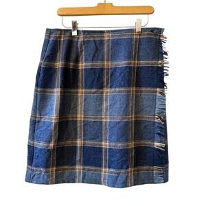 Liz Claiborne Blue Plaid Wool Blend Fringe Skirt
